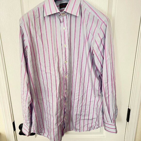 $795 Authentic ETRO Made in ITALY Mens Purple Blue Button Down Dress Shirt Sz.43